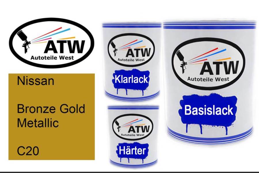 Nissan, Bronze Gold Metallic, C20: 1L Lackdose + 1L Klarlack + 500ml Härter - Set, von ATW Autoteile West.